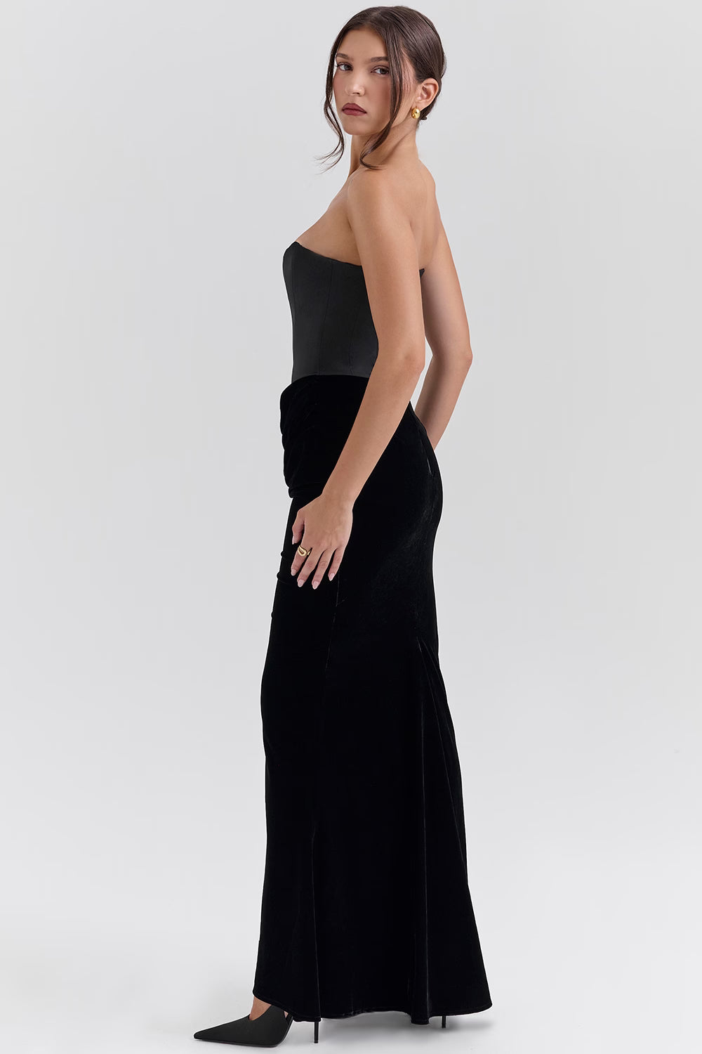 Dames Elegante Strapless Maxi Jurk met Lange Rok