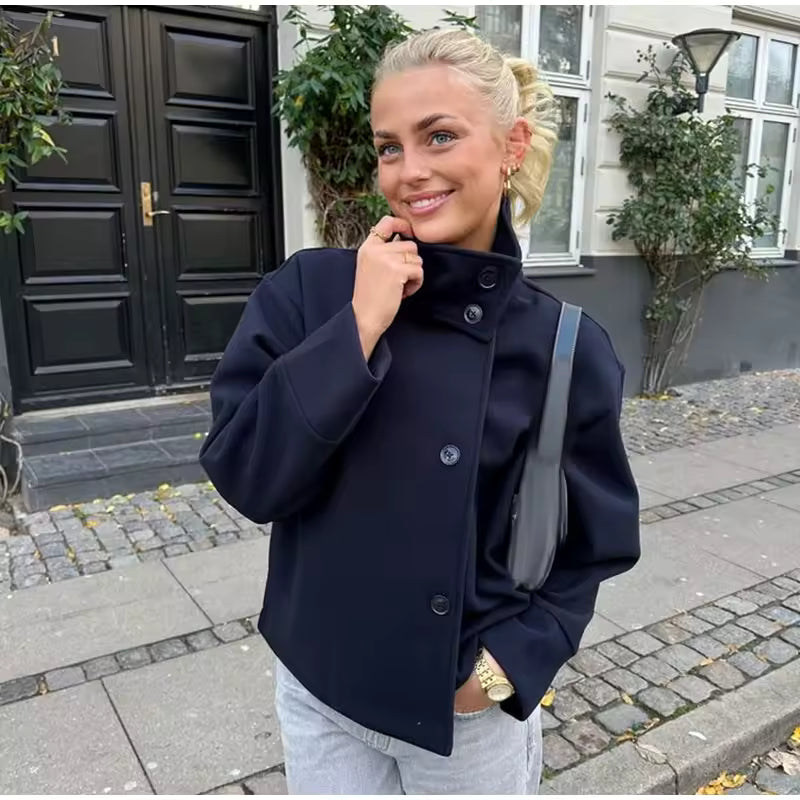 Zachte Warme Peacoat Winterjas met Hoge Kraag Vrouwen