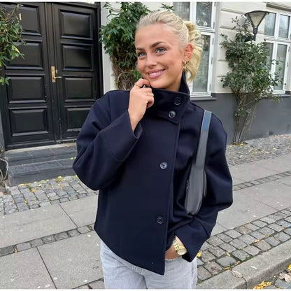 Zachte Warme Peacoat Winterjas met Hoge Kraag Vrouwen