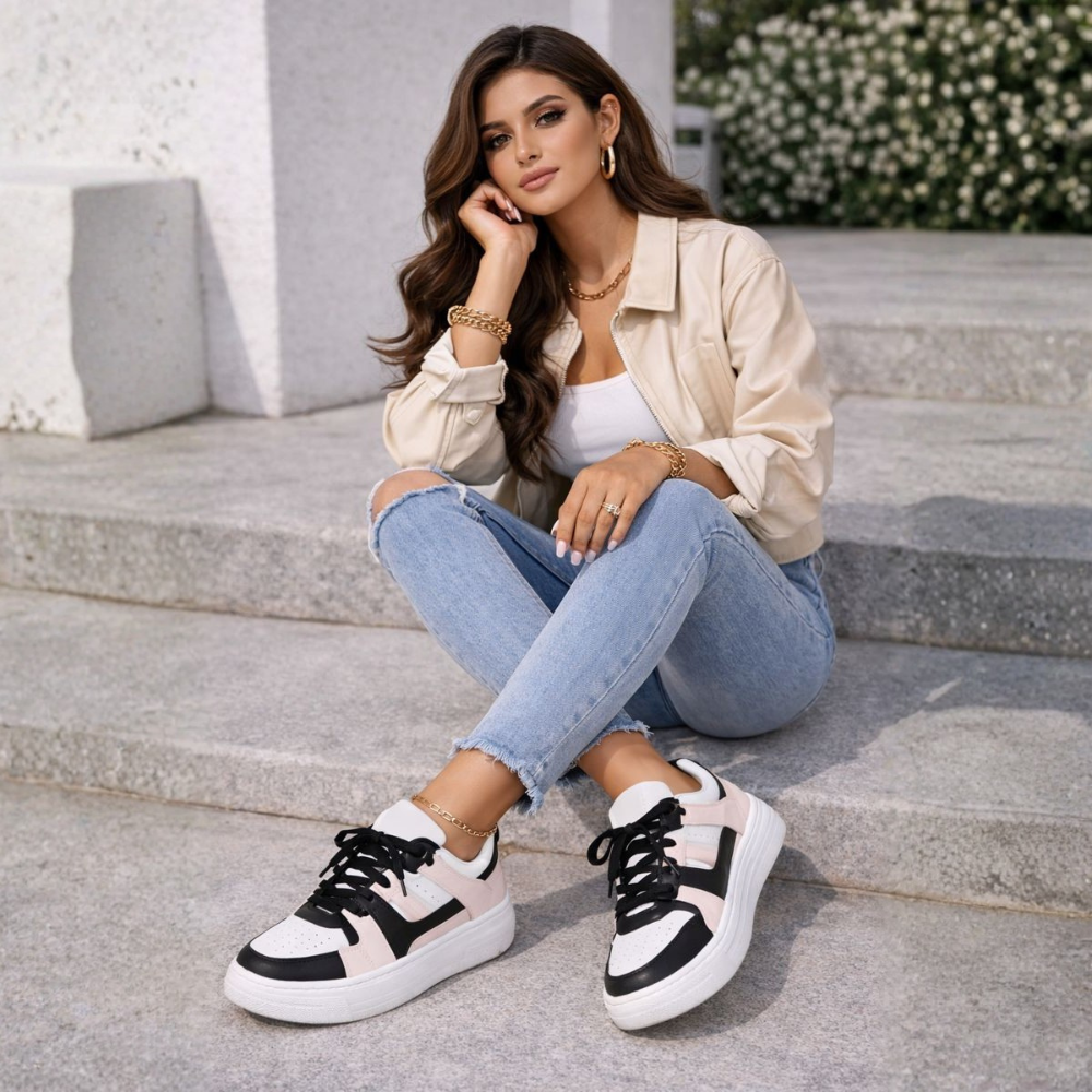 Sneakersy damskie na sznurowadła z wygodną podeszwą