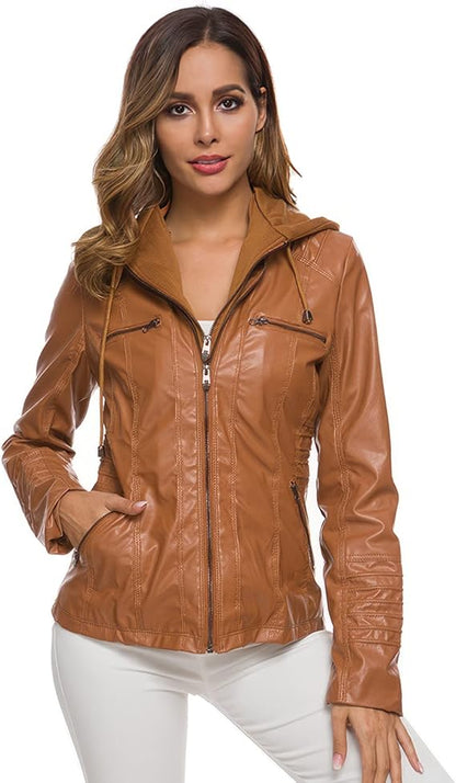 Elegante Leren Bikerjack Dames getailleerd