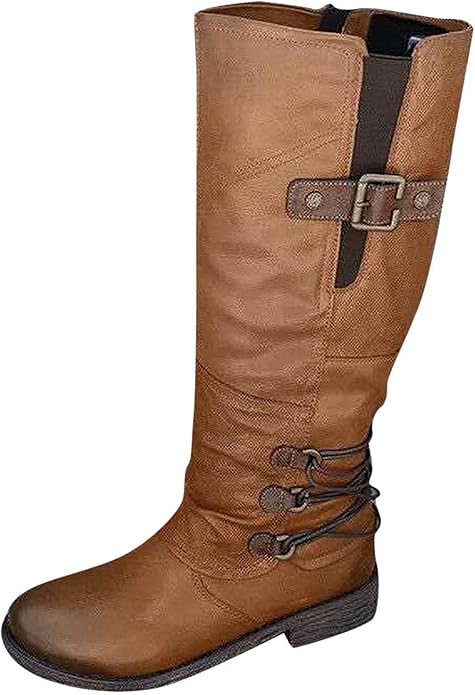 Dames Elegante Comfortabele Knielaarzen Met Gesp En Rits