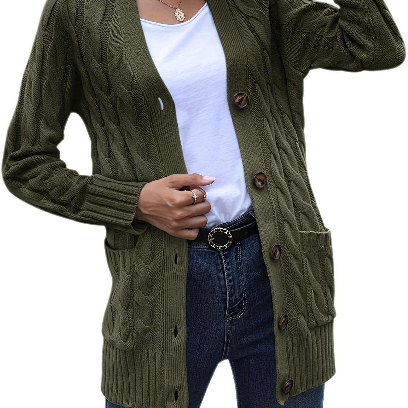 Kabelgebreid Warm Dames Vest Met Knopen