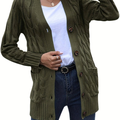 Kabelgebreid Warm Dames Vest Met Knopen