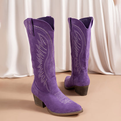 Western Cowboylaarzen Met Borduursel En Blokhak Voor Dames