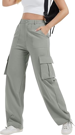 Dames Cargo Broek Met Hoge Taille En Wijde Pijpen