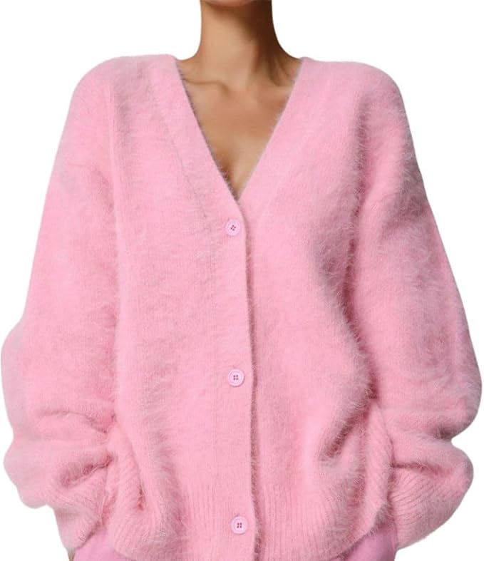 Oversized fluffy cardigan voor vrouwen | V‑hals