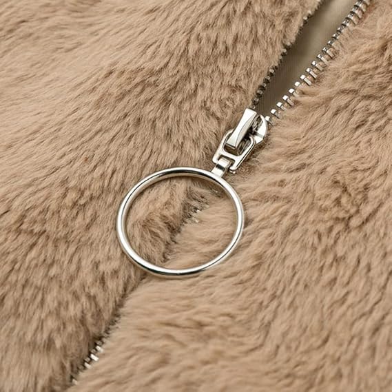 Damska Zimowa Kurtka Teddy Fleece z Zamkiem i Wysokim Kołnierzem