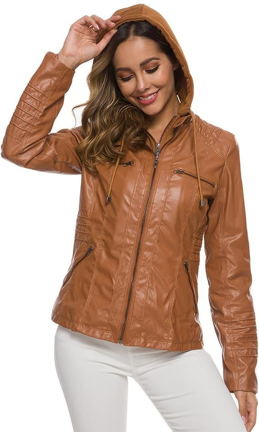 Elegante Leren Bikerjack Dames getailleerd