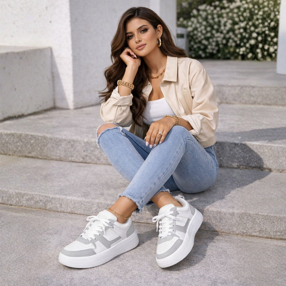 Sneakersy damskie na sznurowadła z wygodną podeszwą