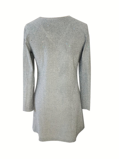 Pailletten Gltter Cocktail Mini Jurk Voor Dames Met V-Hals