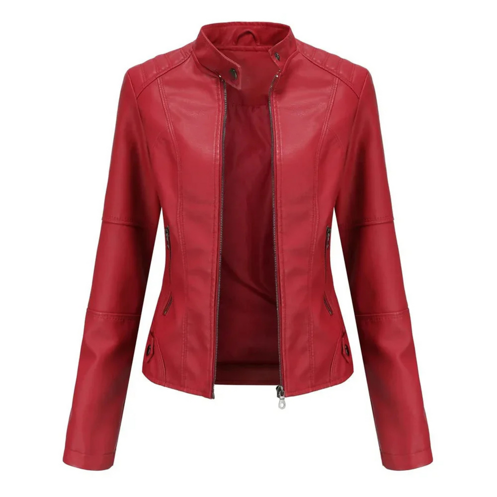 Leerlook Jas Met Opstaande Kraag En Ritssluiting Voor Dames