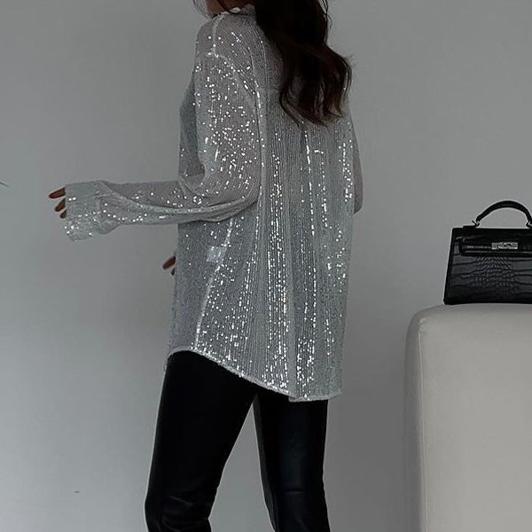 Transparent Party Blouse with Sequins for Women