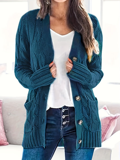 Kabelgebreid Warm Dames Vest Met Knopen