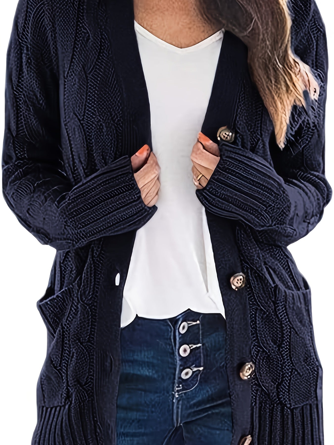 Kabelgebreid Warm Dames Vest Met Knopen