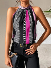 Halter Top with Print and High Neck for Women
