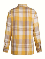 Checked Blouse Long Sleeve with Button Closure for Women