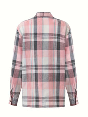 Checked Blouse Long Sleeve with Button Closure for Women