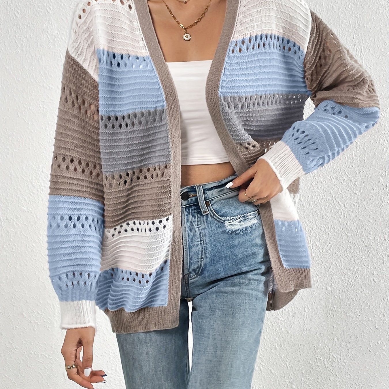 Warm Gestreepte Dames Winter Vest Gebreid
