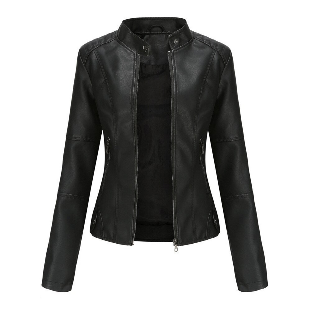 Leerlook Jas Met Opstaande Kraag En Ritssluiting Voor Dames