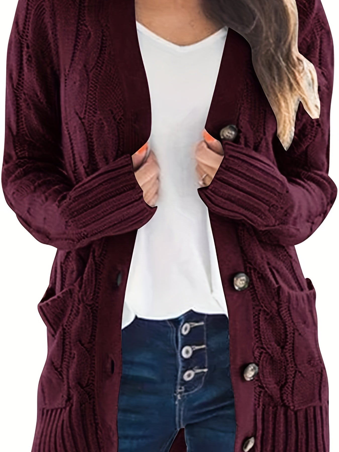 Kabelgebreid Warm Dames Vest Met Knopen