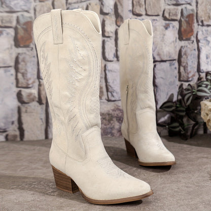 Western Cowboylaarzen Met Borduursel En Blokhak Voor Dames