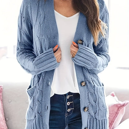 Kabelgebreid Warm Dames Vest Met Knopen