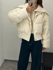 Women's Short Puffer Winter Jacket Quilted with Ribbed Collar