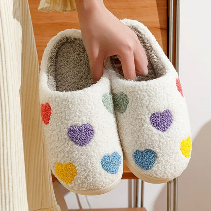 Warme Damespantoffels met Colourblock-Hartjes
