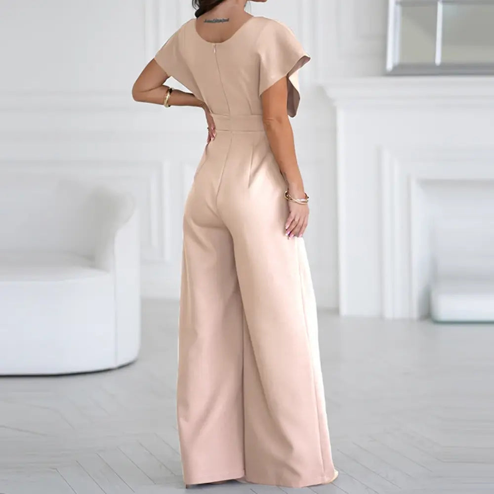 Elegant Women's Jumpsuit with Deep V-Neck and Wide Legs