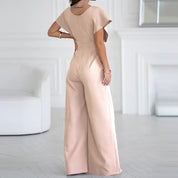 Elegant Women's Jumpsuit with Deep V-Neck and Wide Legs