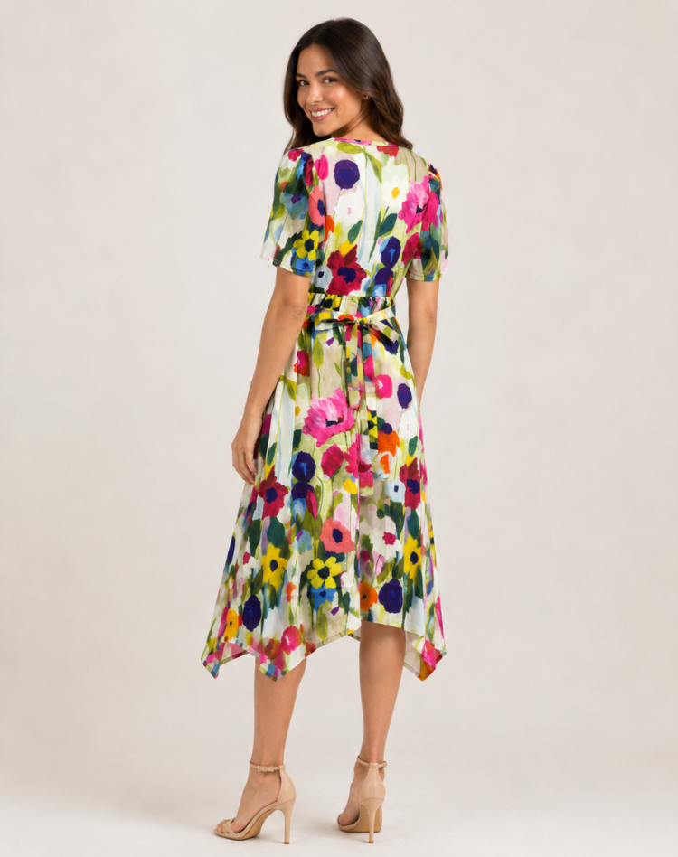 Cocktail Wrap Dress with V-Neck and Print for Women