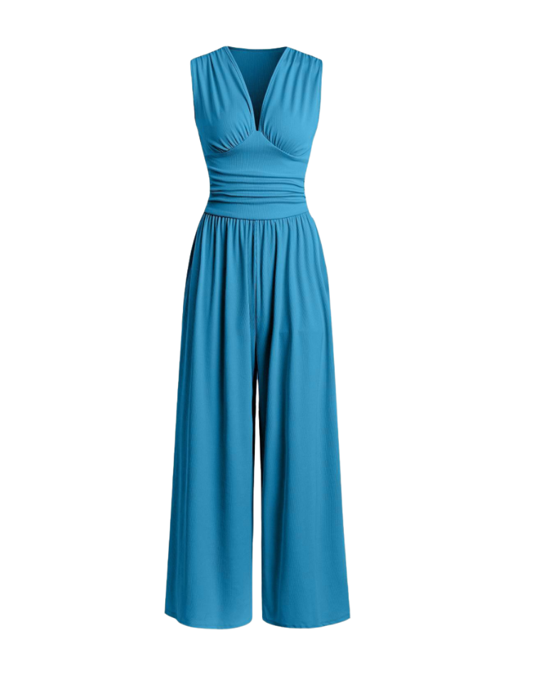 Women's Stylish Jumpsuit with Deep V-Neck and Wide Legs