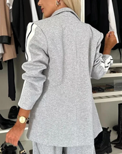 Comfortabele Dames Blazer Set met Wijde Pantalon en Strepen