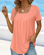 Przewiewna tunika damska z kwadratowym dekoltem i plisami