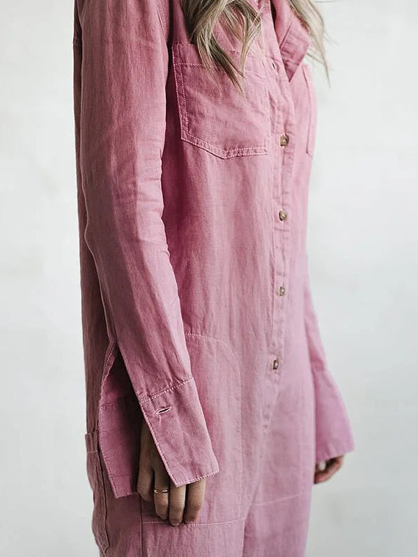 Dames Jumpsuit Met Knopen En Lange Mouwen