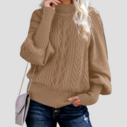 Pull col roulé torsadé pour femme, chaud avec manches ballon