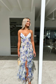 Jildou - Romantische maxi jurk met bloemen en ruches