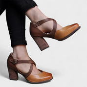 Escarpins femme Bruine avec brides croisées et talon bloc
