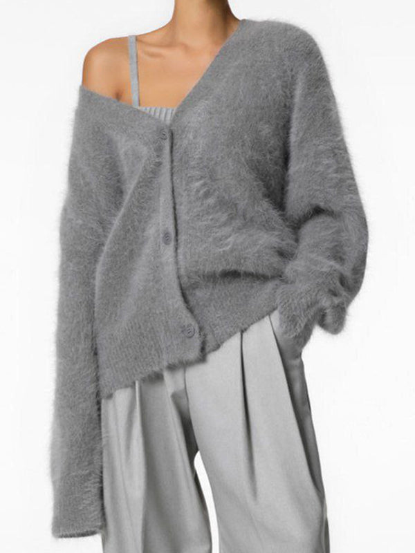 Oversized fluffy cardigan voor vrouwen | V‑hals