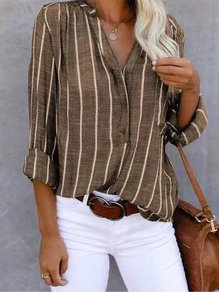 Blouse rayée tendance pour femmes avec fermeture à boutons et manches longues