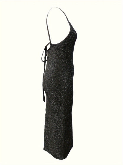 Bodycon Glitter Midi Cocktailjurk Voor Dames Met Open Rug En Split
