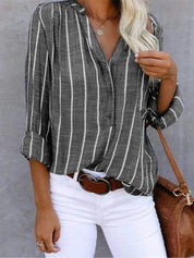 Trendy Striped Blouse for Women with Button Closure and Long Sleeves