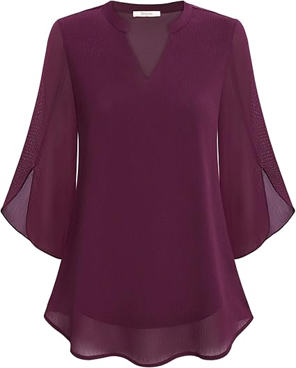 Luchtige Losvallende Blouse Dames met Splitnek en Driekwartmouwen
