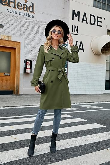 Elegante Vrouwen Midi Trenchcoat Dubbelrijig met Ceintuur