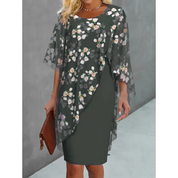 Elegant Sheath Dress for Women with Floral Print and Cape