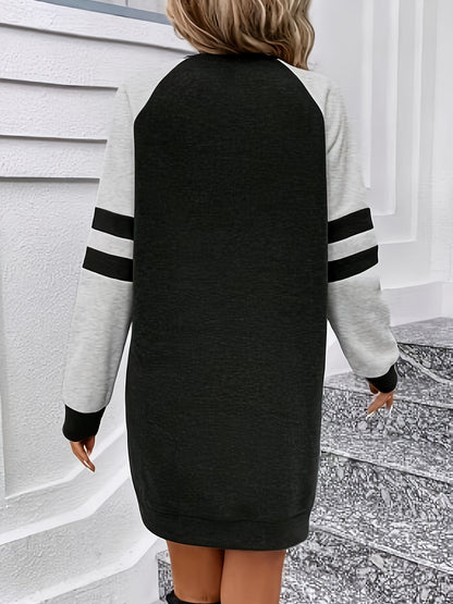 Sportieve Tweekleurige Mini Sweaterjurk Voor Dames Met Lange Mouwen