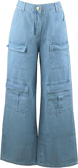 Vrouwen Cargo Jeans Wijde Pijpen Hoge Taille