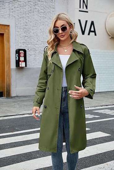 Trench-coat midi élégant pour femmes, double boutonnage avec ceinture