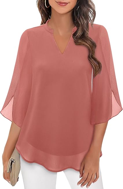 Elegant Women's Blouse with 3/4 Butterfly Sleeves and V-Neck